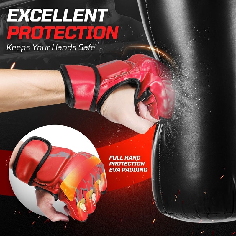 Flexzion Fingerless Boxing Gloves for MMA Kickboxing Karate Taekwondo - Adult Punching Gloves, Red - Image 5